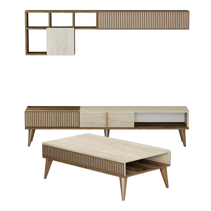 Hanah Home Milan Conjunto de Muebles de Salón Nogal y Travertino Hanah Home Milan Conjunto de Muebles de Salón Nogal y Travertino
